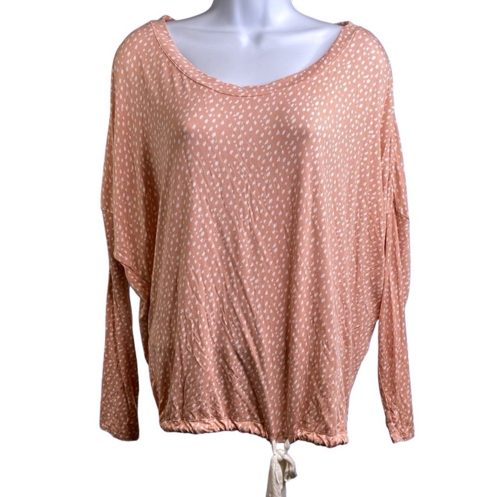 EBERJEY Womens Pink Dotted Pajama Top S Dolman Tie Hem Softcore Sleepwear Girly
